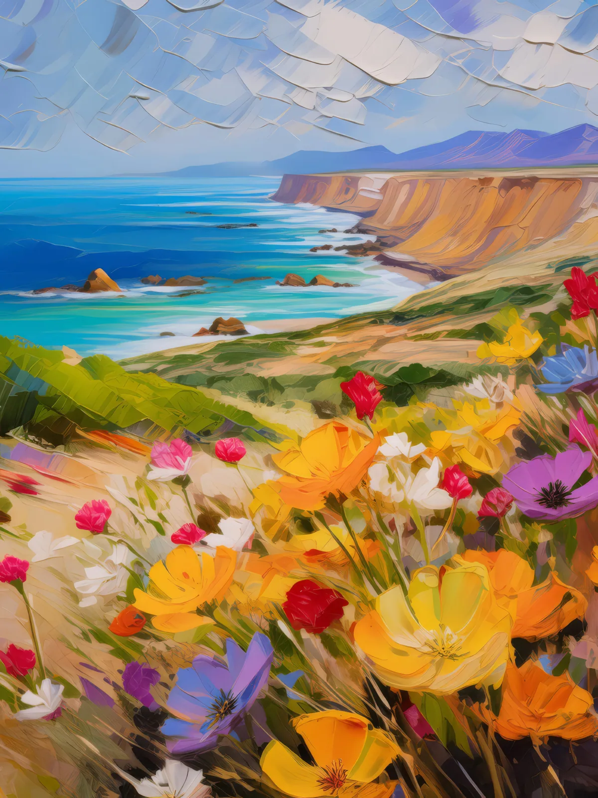 Wildflowers of the Ocean Desert, a palette-knife oil landscape by Emma Mickelberg