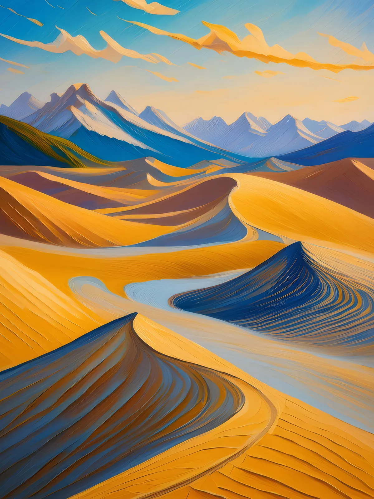 Wind-Swept Alpine Desert Vistas, a palette-knife oil landscape by Emma Mickelberg