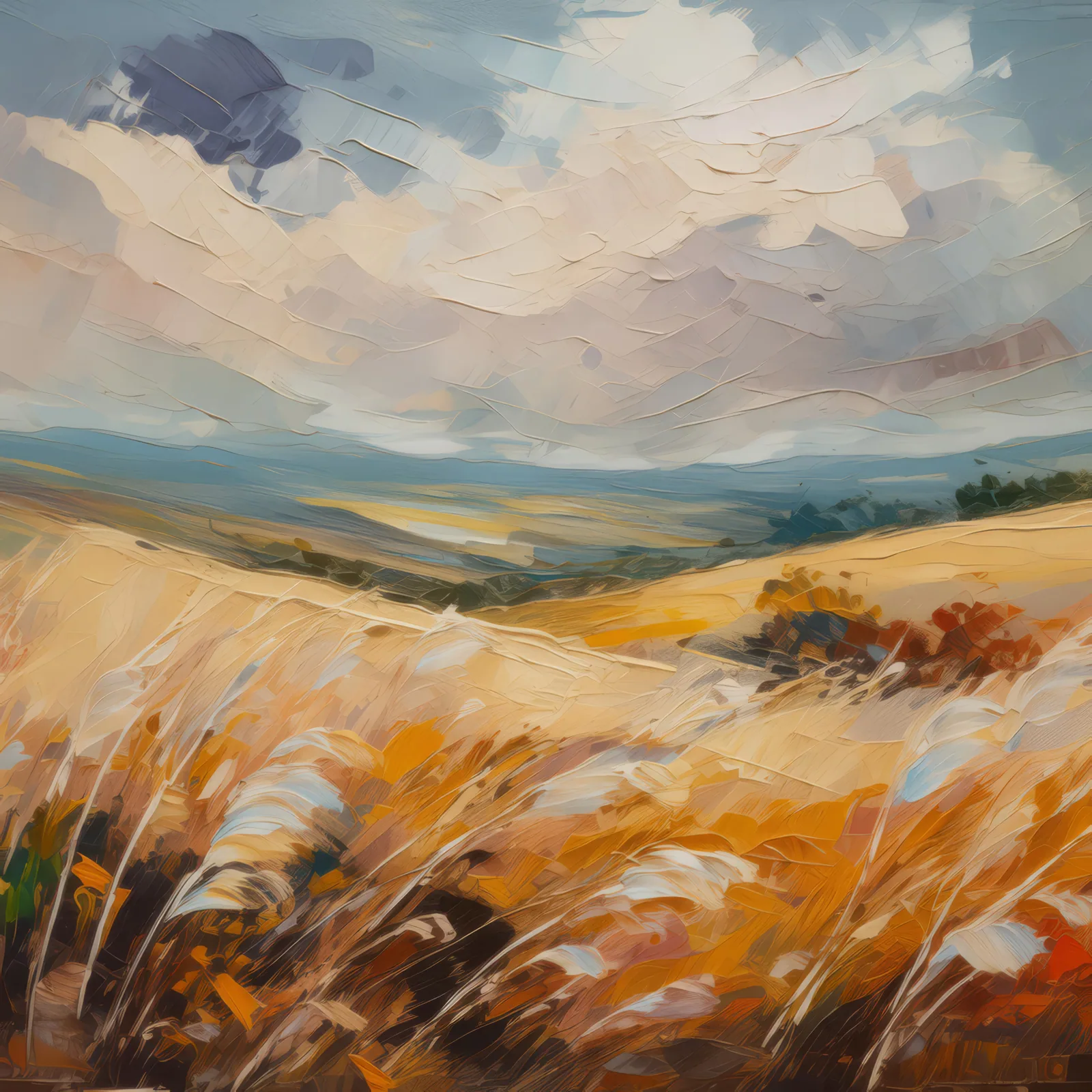 Wind-Swept Grassland, a palette-knife oil landscape by Emma Mickelberg