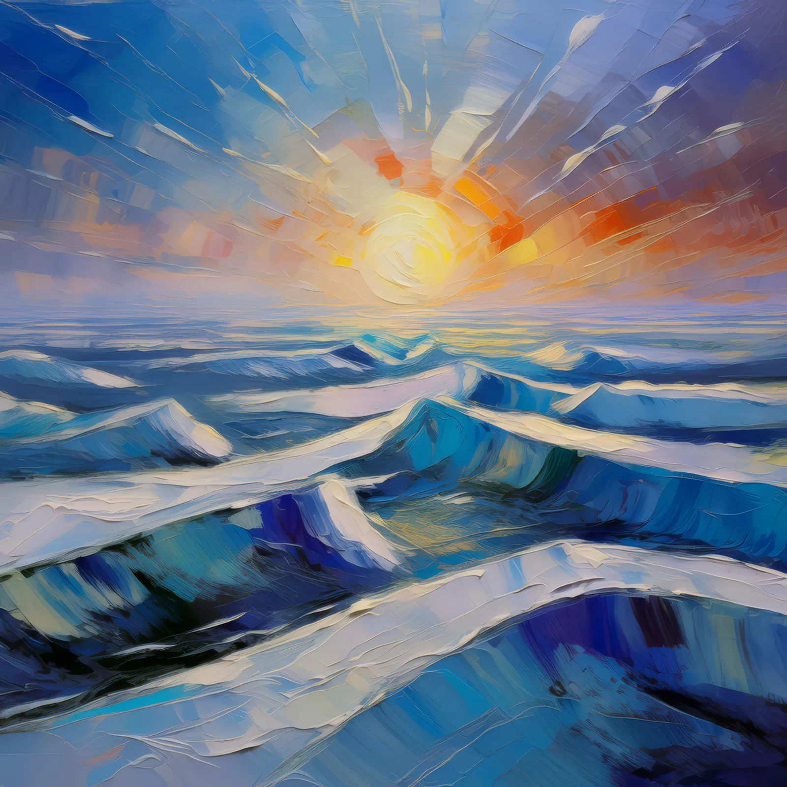 Wind-Swept Ice Plains, a palette-knife oil landscape by Emma Mickelberg