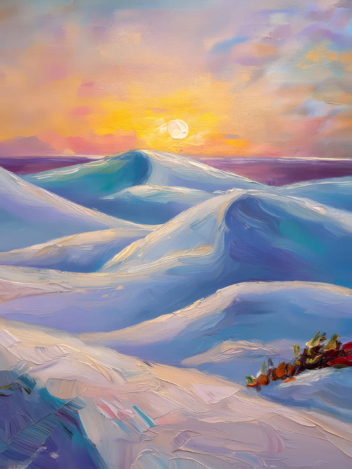 Windswept Arctic Dunes at Dawn, a palette-knife oil landscape by Emma Mickelberg