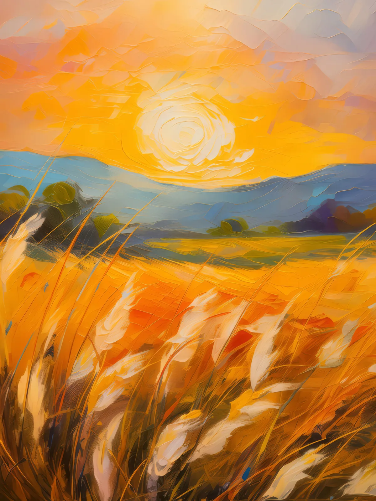 Windswept Grassland at Dusk, a palette-knife oil landscape by Emma Mickelberg