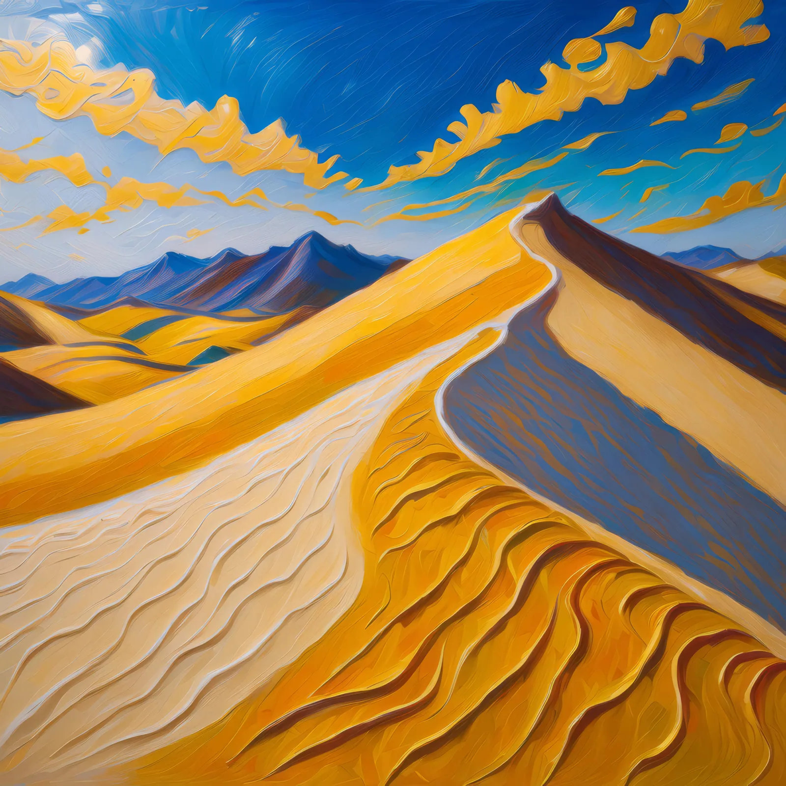 Windy Alpine Desert Afternoon, a palette-knife oil landscape by Emma Mickelberg