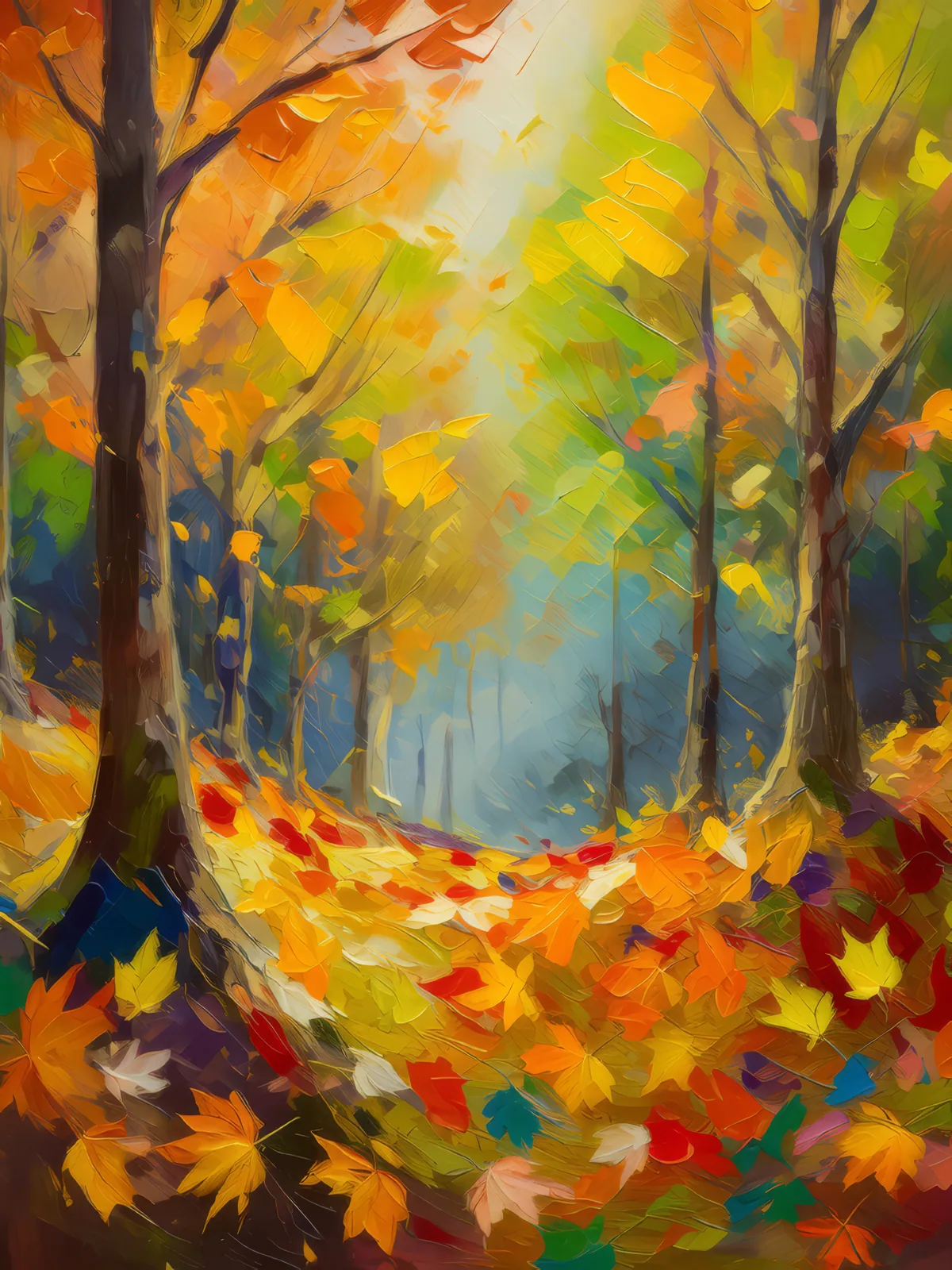 Windy Autumn Forest, a palette-knife oil landscape by Emma Mickelberg