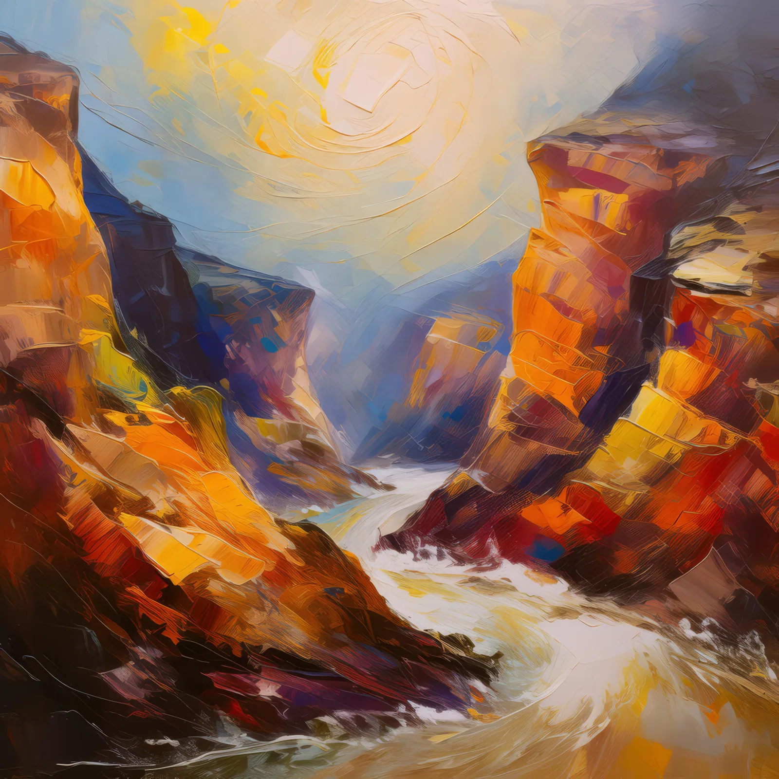 Windy Canyon Chasm, a palette-knife oil landscape by Emma Mickelberg