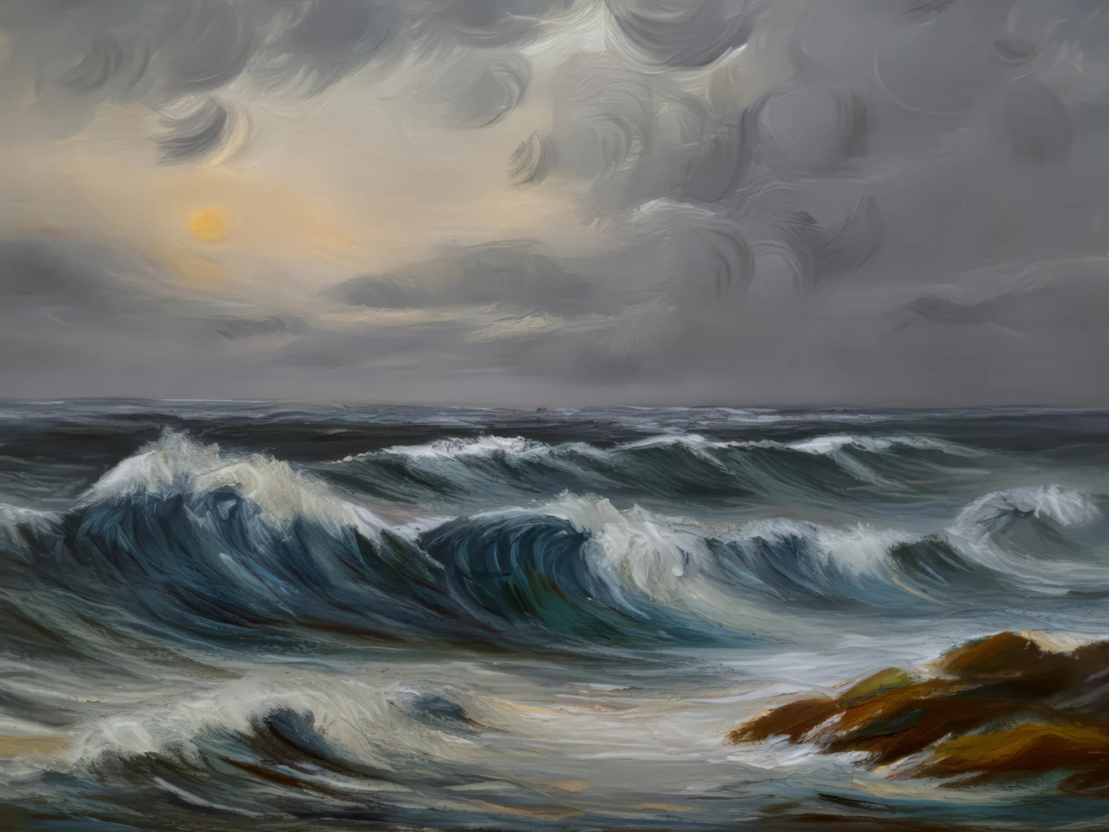 Windy Ocean Horizon, a palette-knife oil landscape by Emma Mickelberg