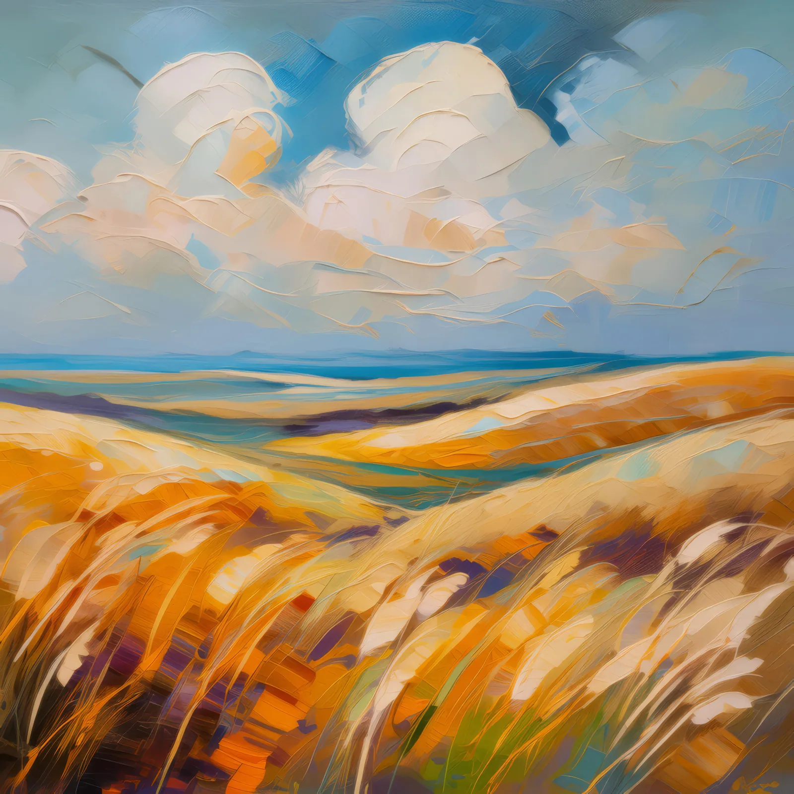 Windy Prairie, a palette-knife oil landscape by Emma Mickelberg