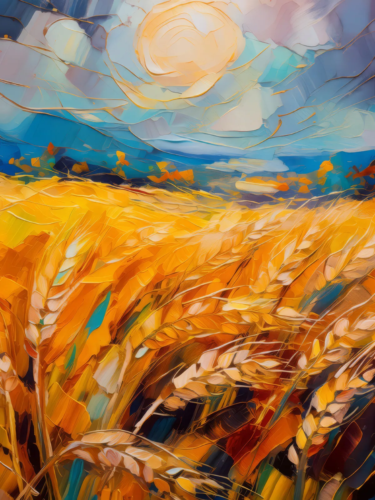 Windy Wheat Field, a palette-knife oil landscape by Emma Mickelberg
