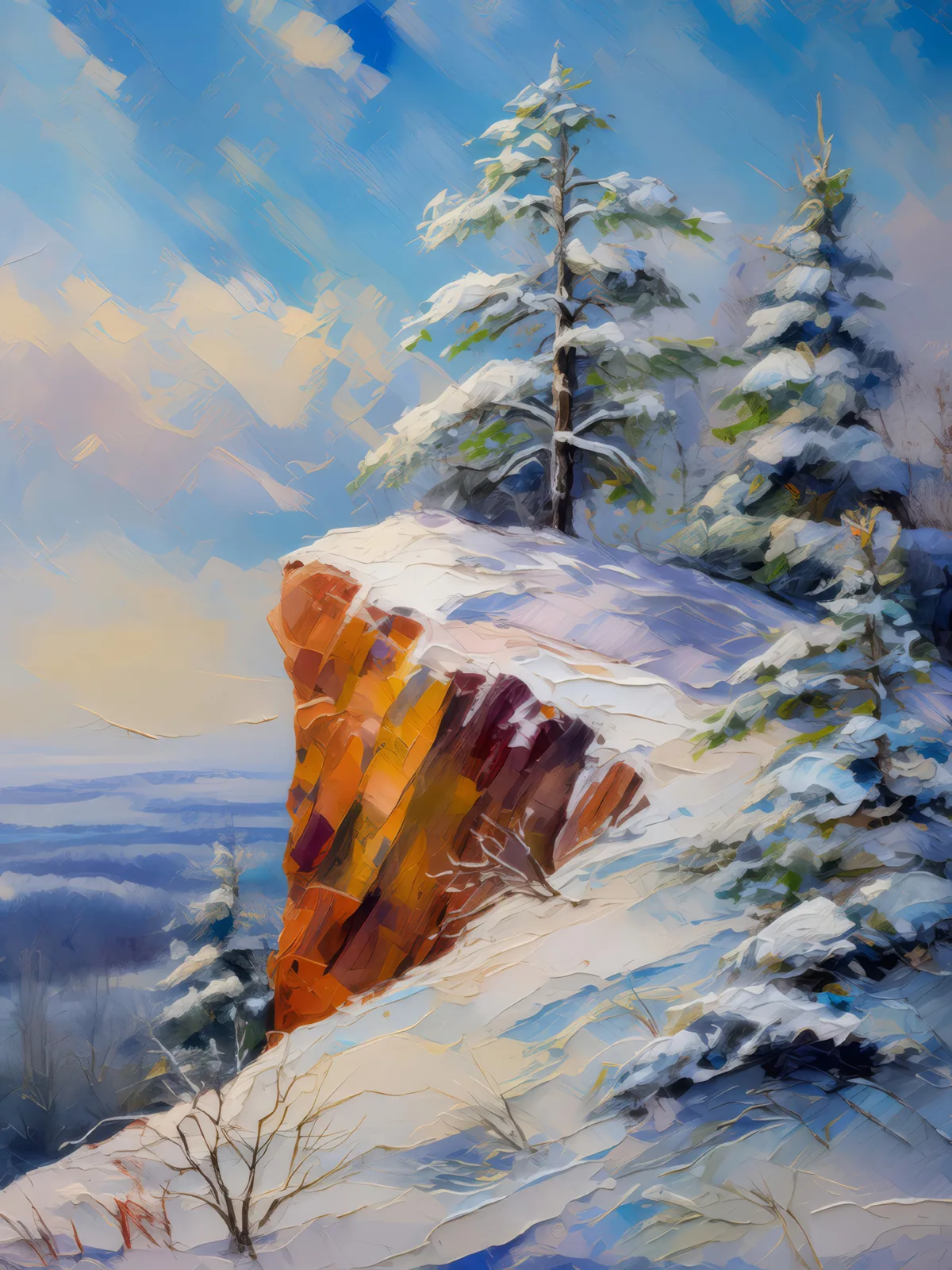 Winter Bluff Scene, a palette-knife oil landscape by Emma Mickelberg