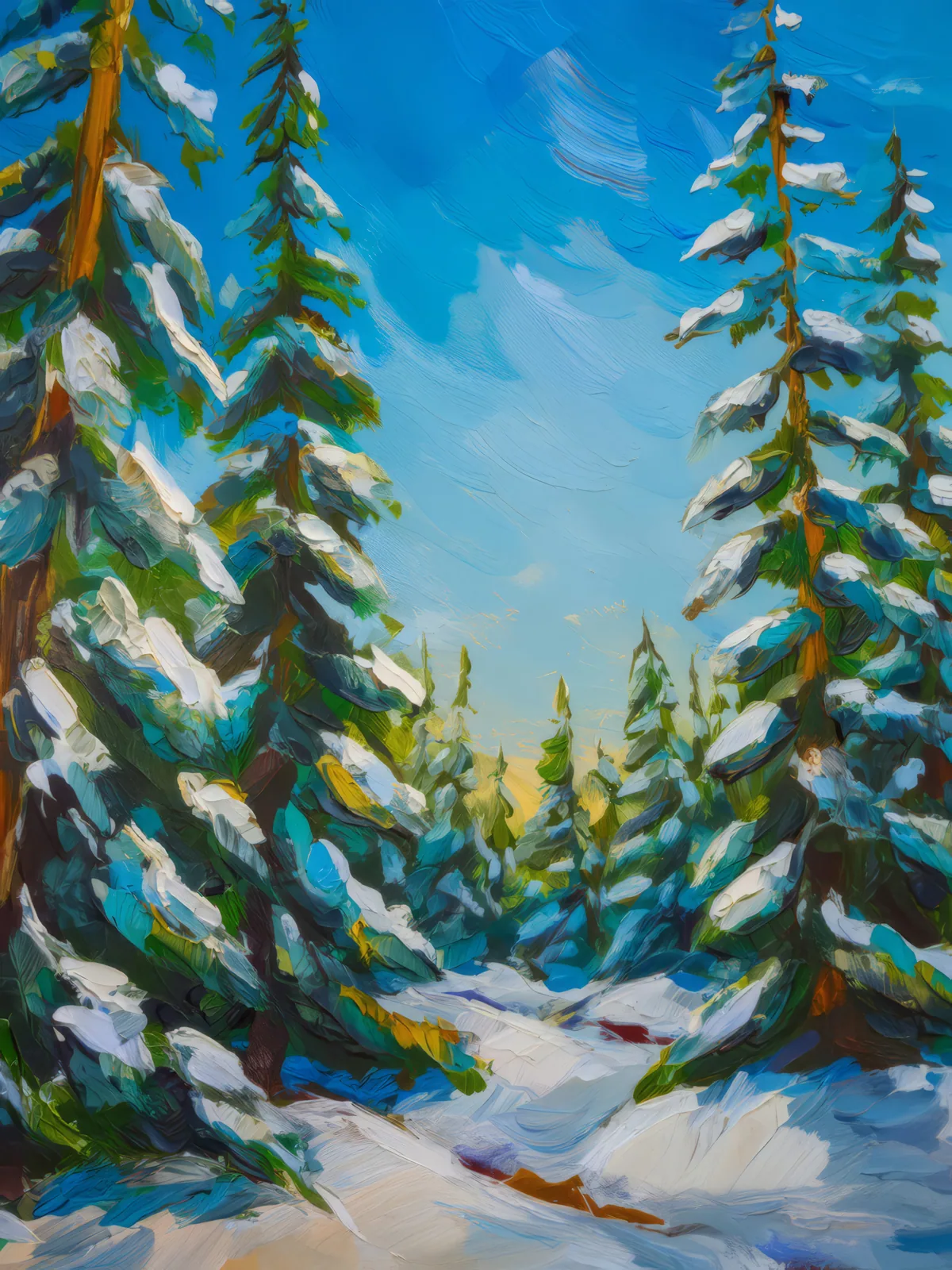 Winter Boreal Forest, a palette-knife oil landscape by Emma Mickelberg
