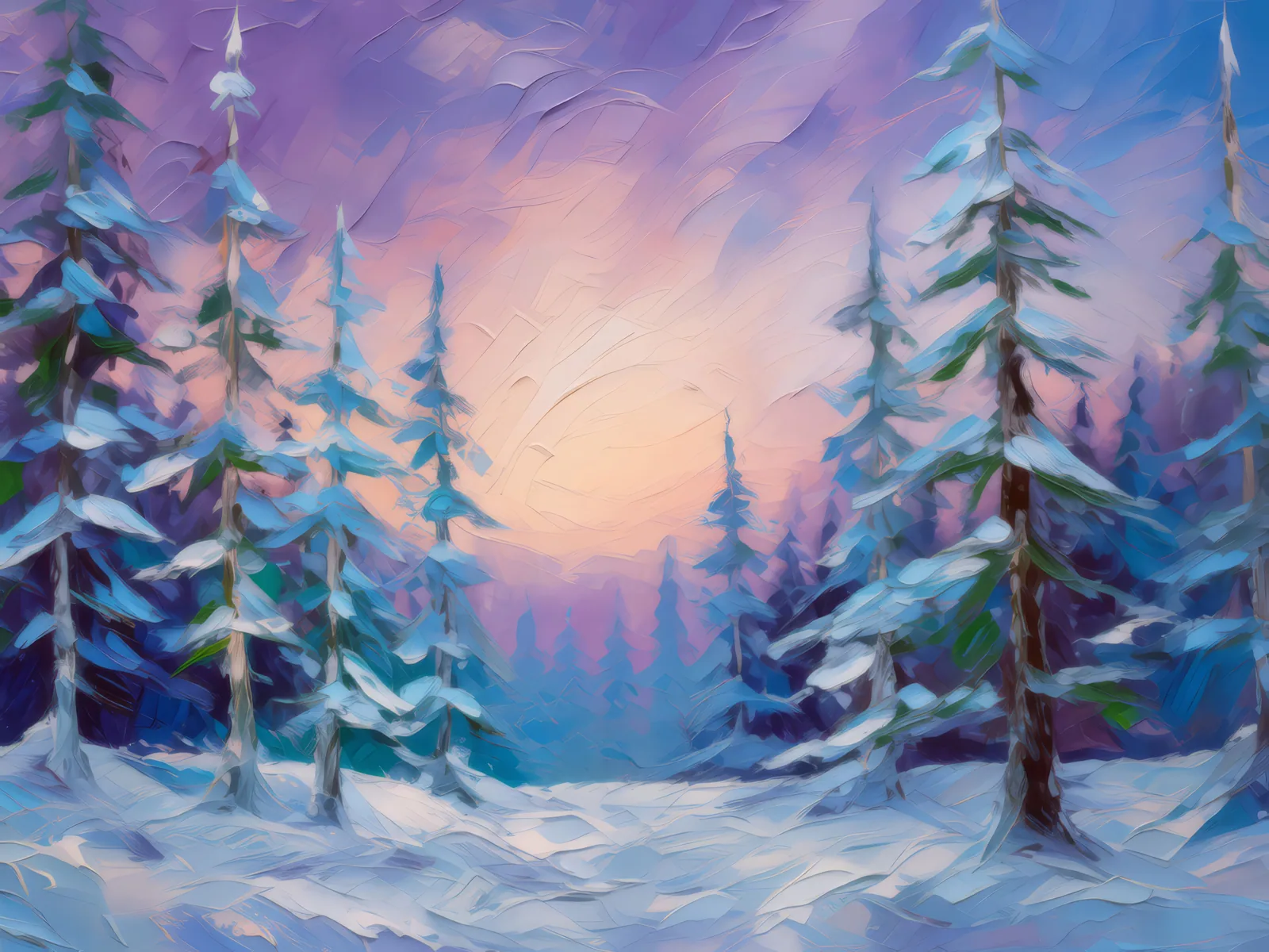 Winter Boreal Twilight, a palette-knife oil landscape by Emma Mickelberg