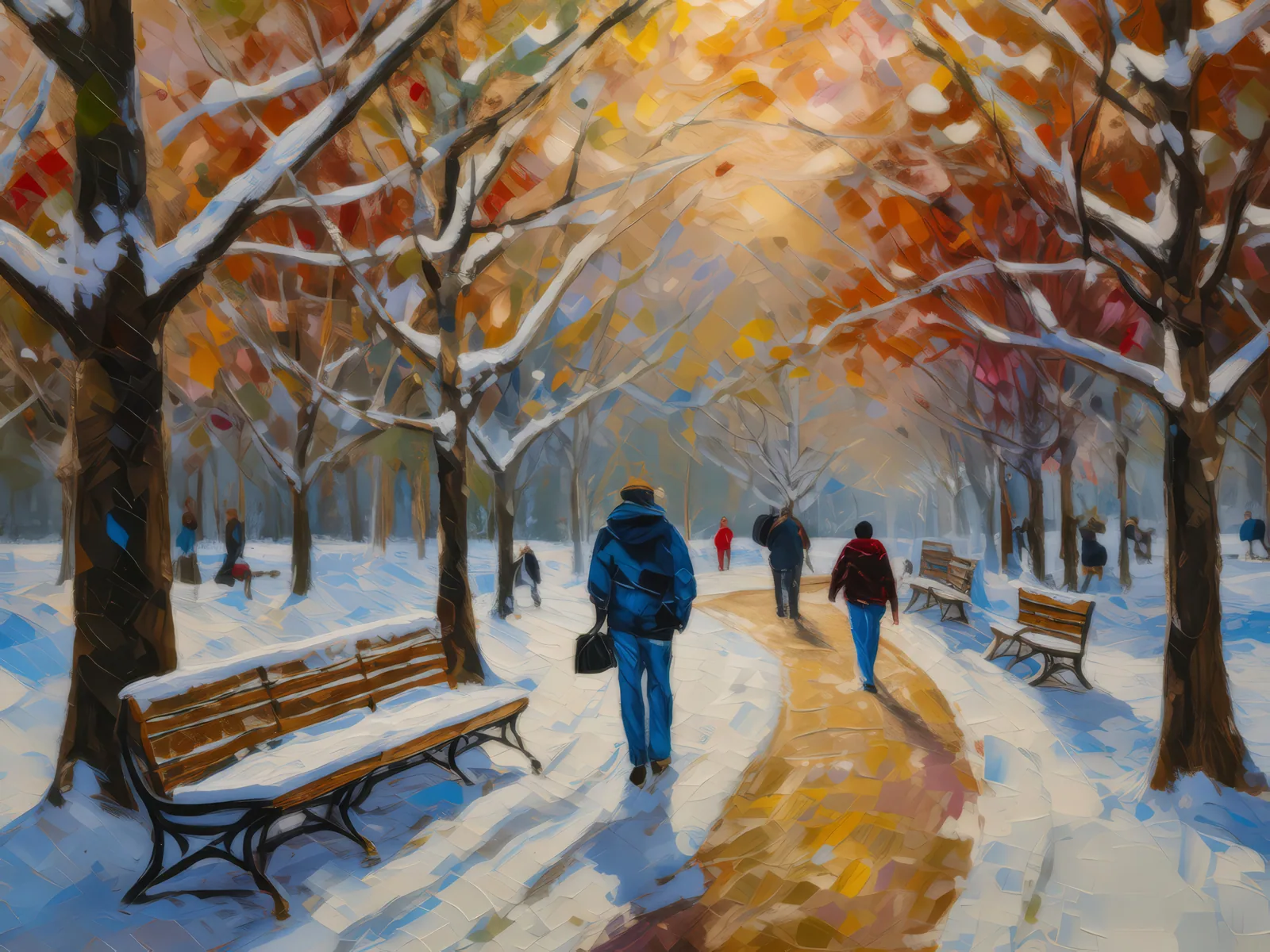 Winter City Park, a palette-knife oil landscape by Emma Mickelberg