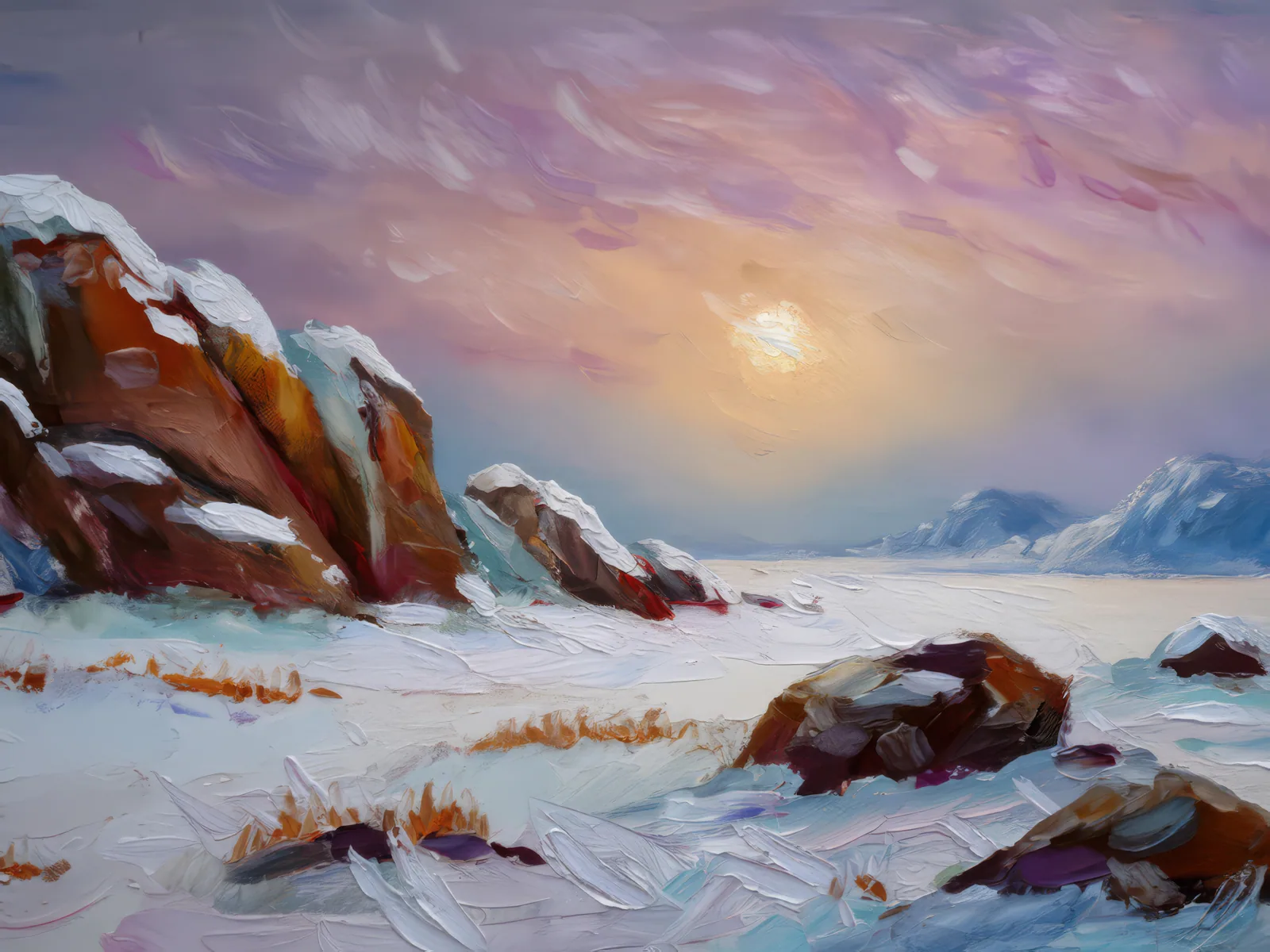 Winter Desert Landscape, a palette-knife oil landscape by Emma Mickelberg