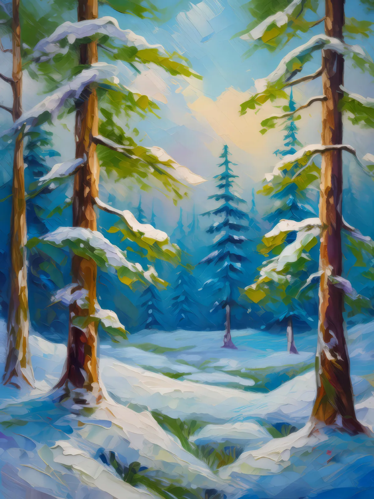 Winter Forest Clearing, a palette-knife oil landscape by Emma Mickelberg