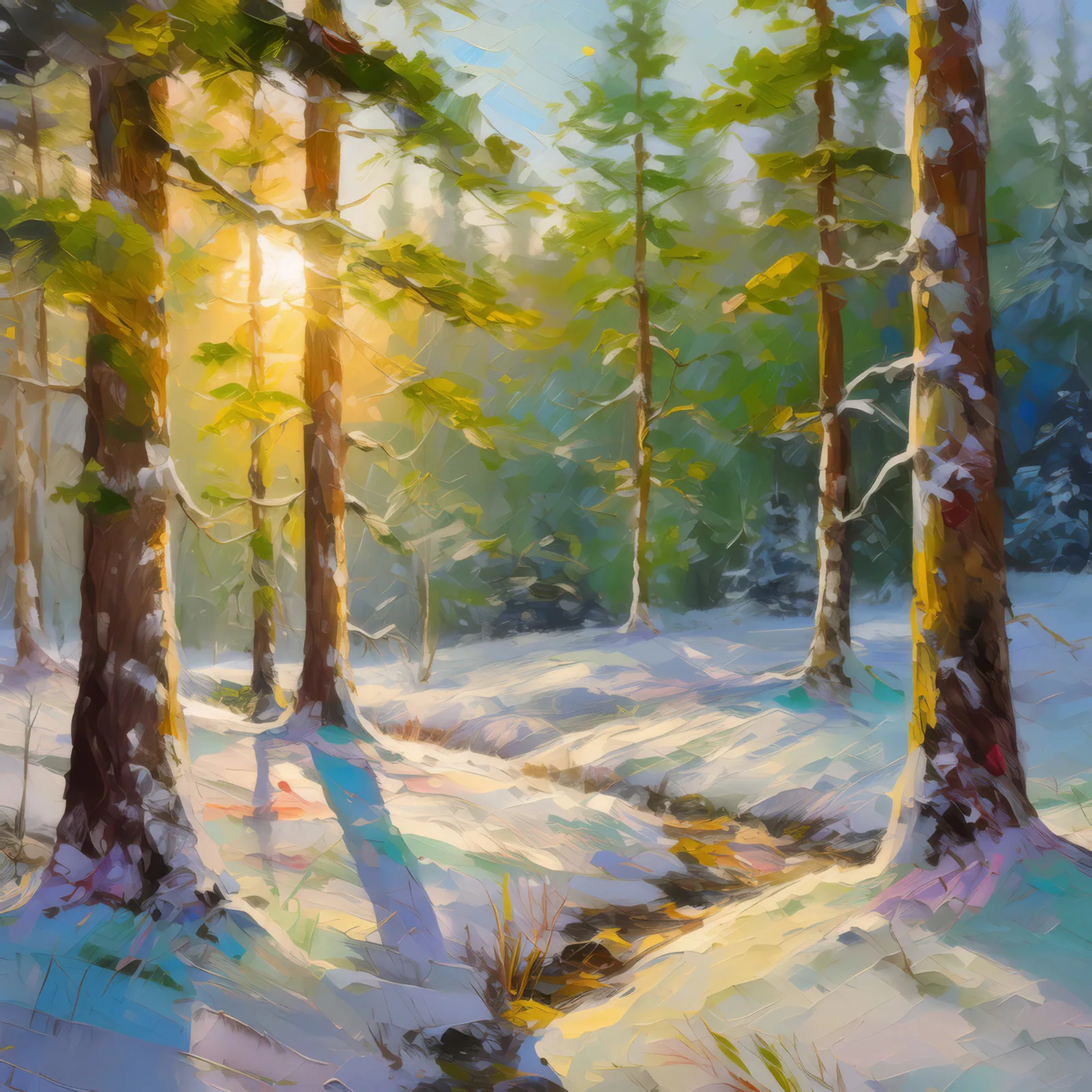 Winter Forest Glade, a palette-knife oil landscape by Emma Mickelberg