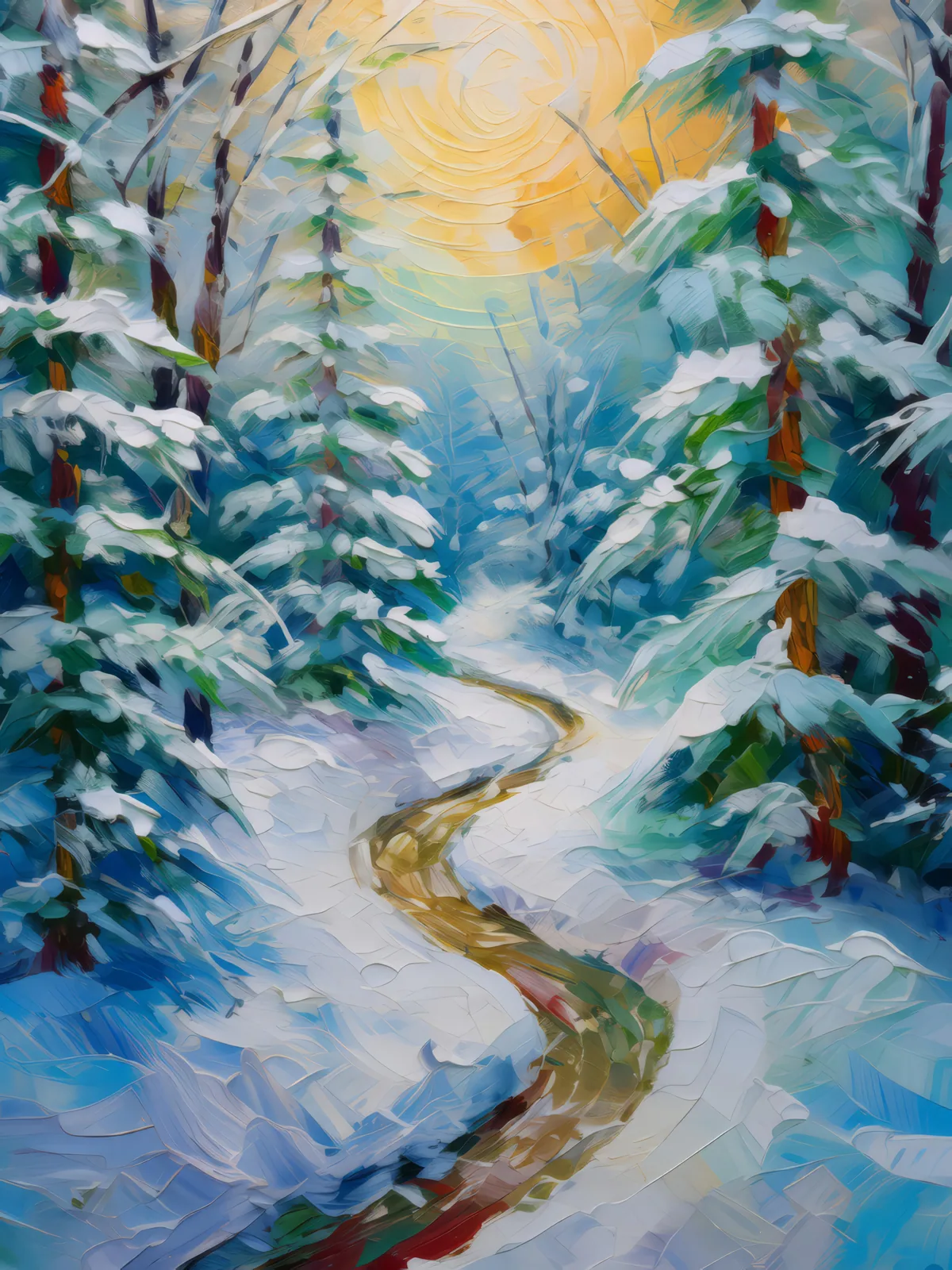 Winter Forest Pathway, a palette-knife oil landscape by Emma Mickelberg