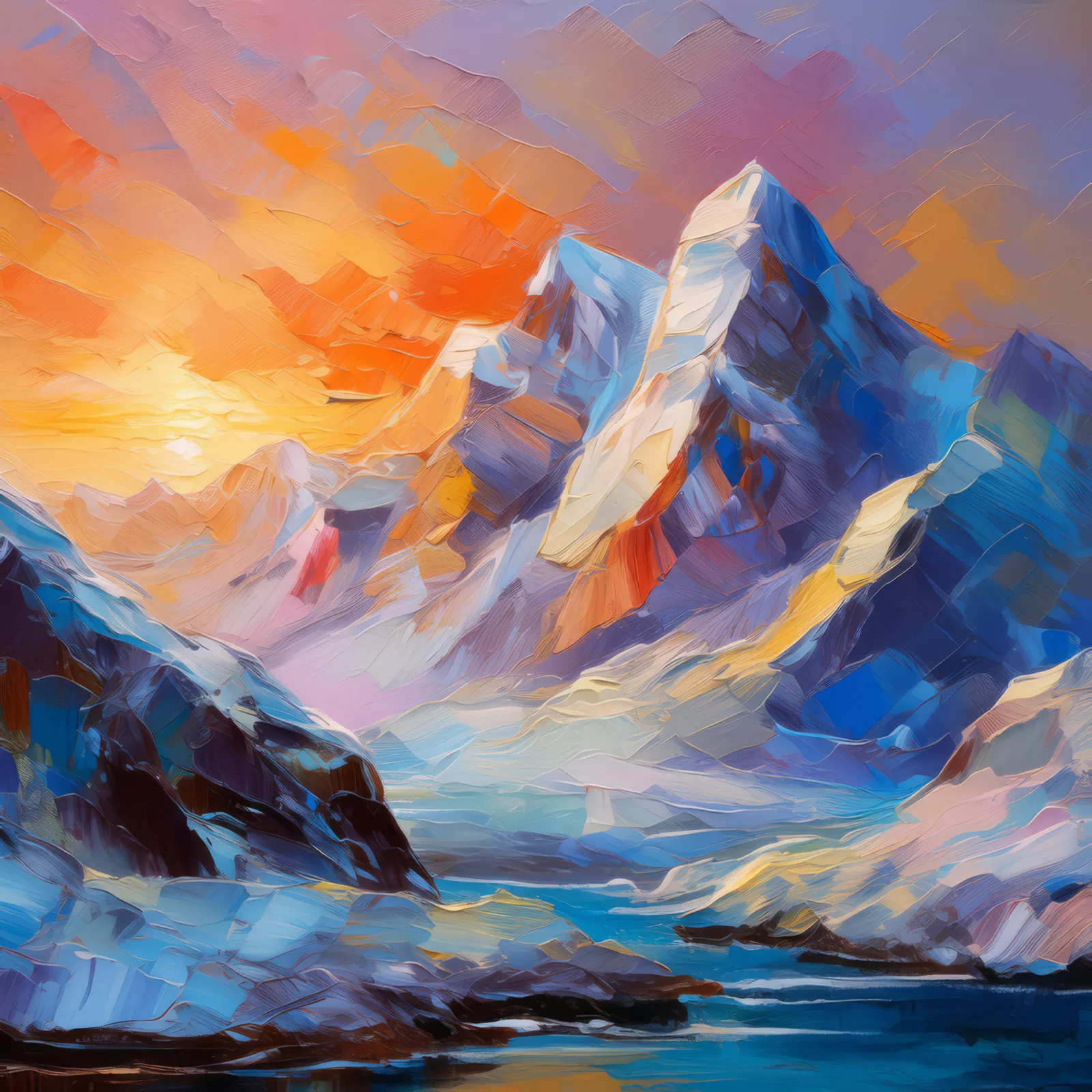 Winter Mountain Dawn, a palette-knife oil landscape by Emma Mickelberg