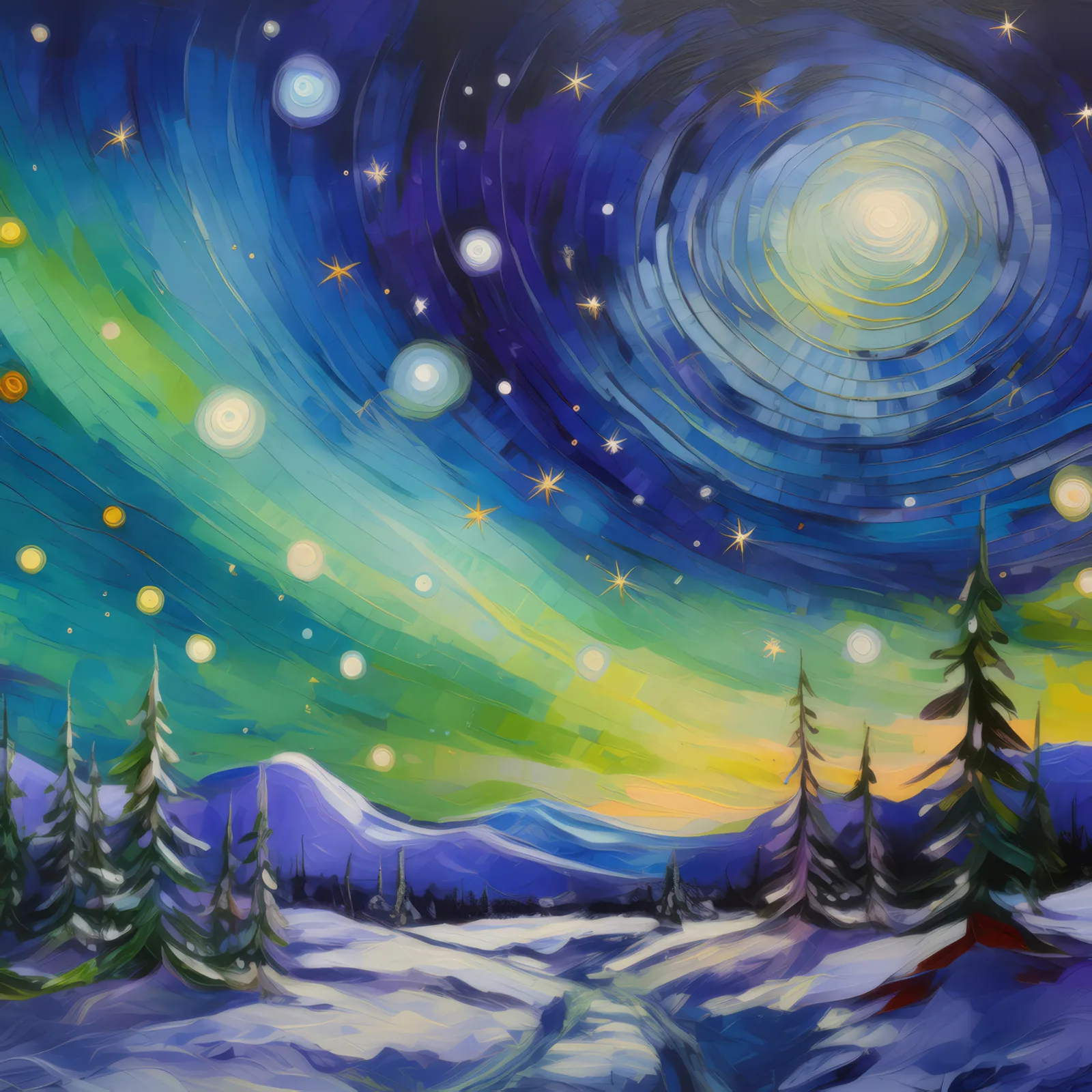Winter Night in Tundra, a palette-knife oil landscape by Emma Mickelberg