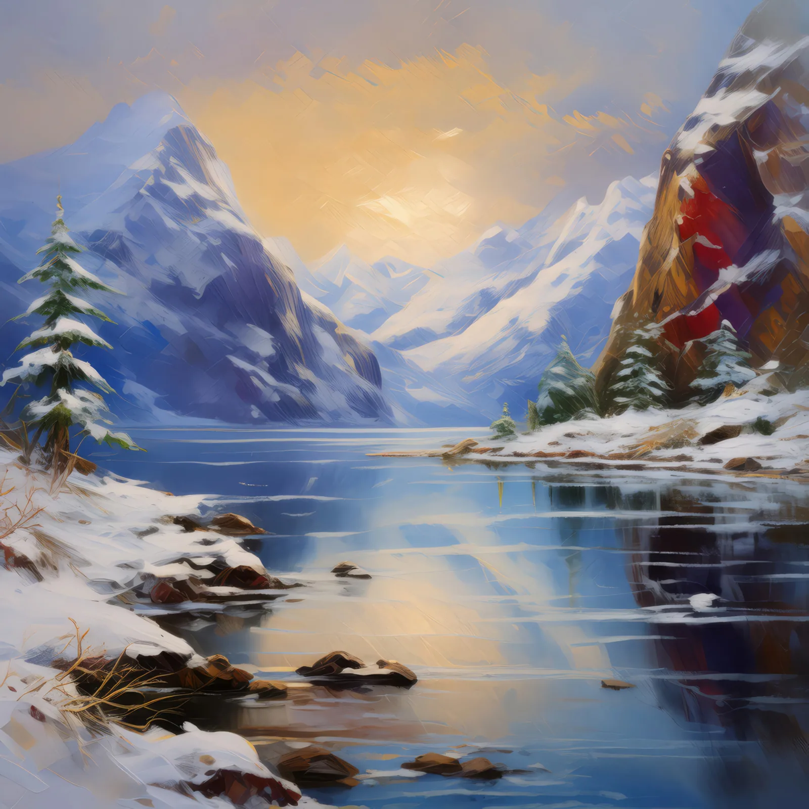 Winter Silence Along the Fjord, a palette-knife oil landscape by Emma Mickelberg