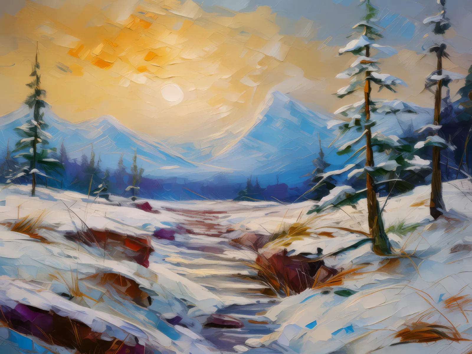 Winter Silence in Desert, a palette-knife oil landscape by Emma Mickelberg