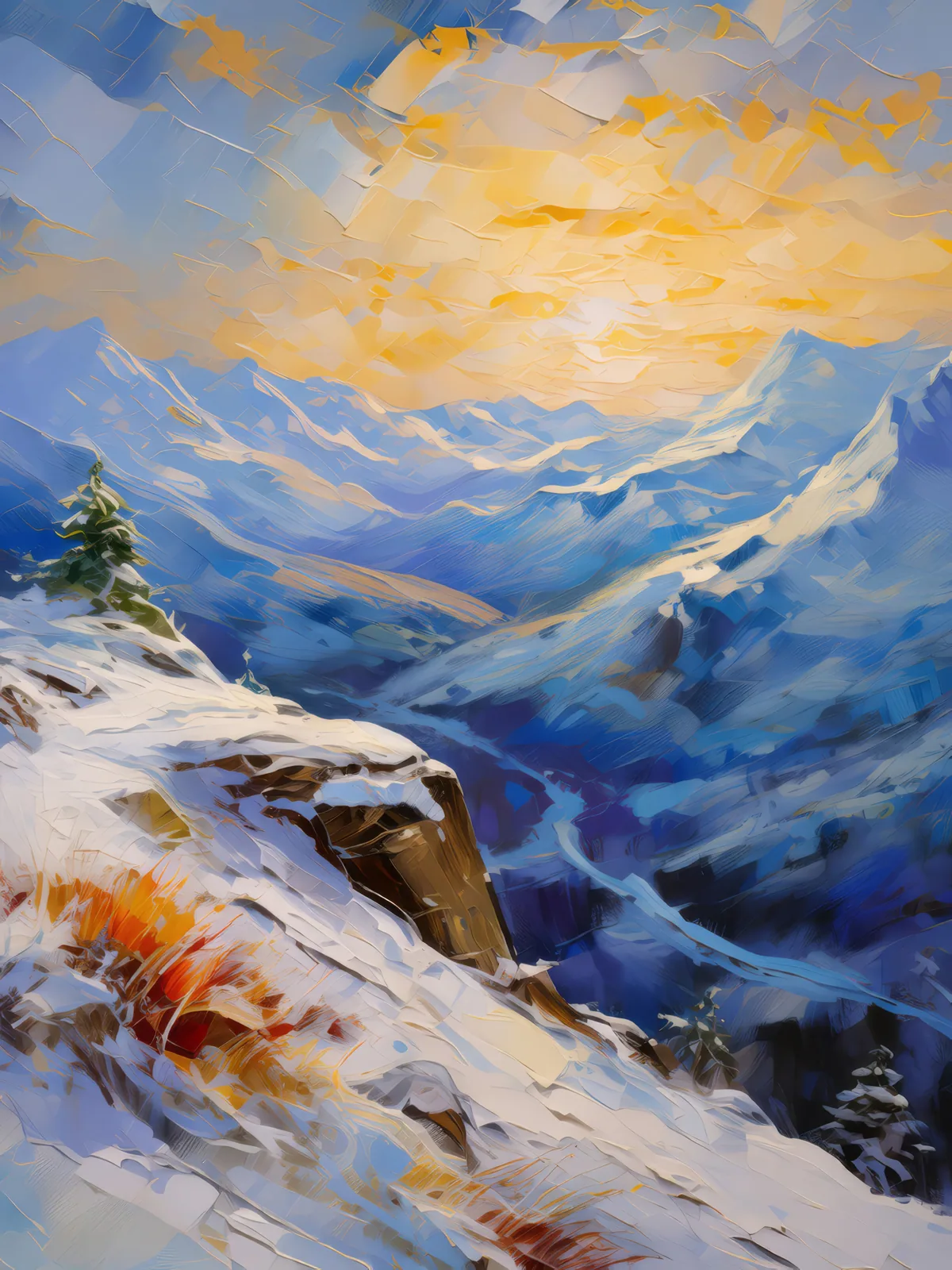 Winter Snow Bluff, a palette-knife oil landscape by Emma Mickelberg