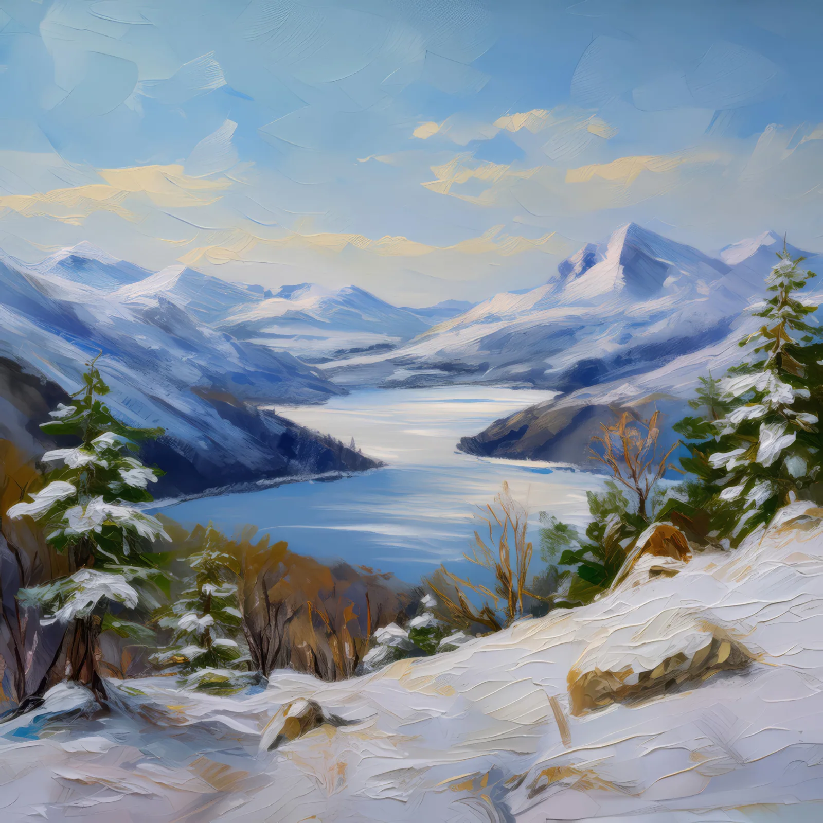 Winter Vista from Snowy Hill, a palette-knife oil landscape by Emma Mickelberg