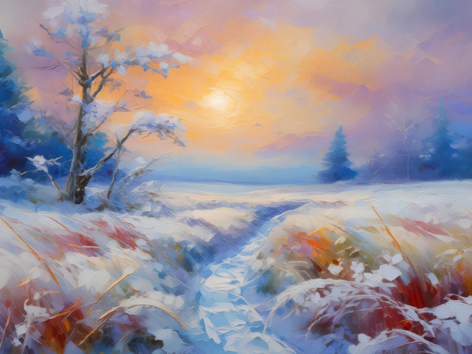 Winter Whisper Across Moor, a palette-knife oil landscape by Emma Mickelberg