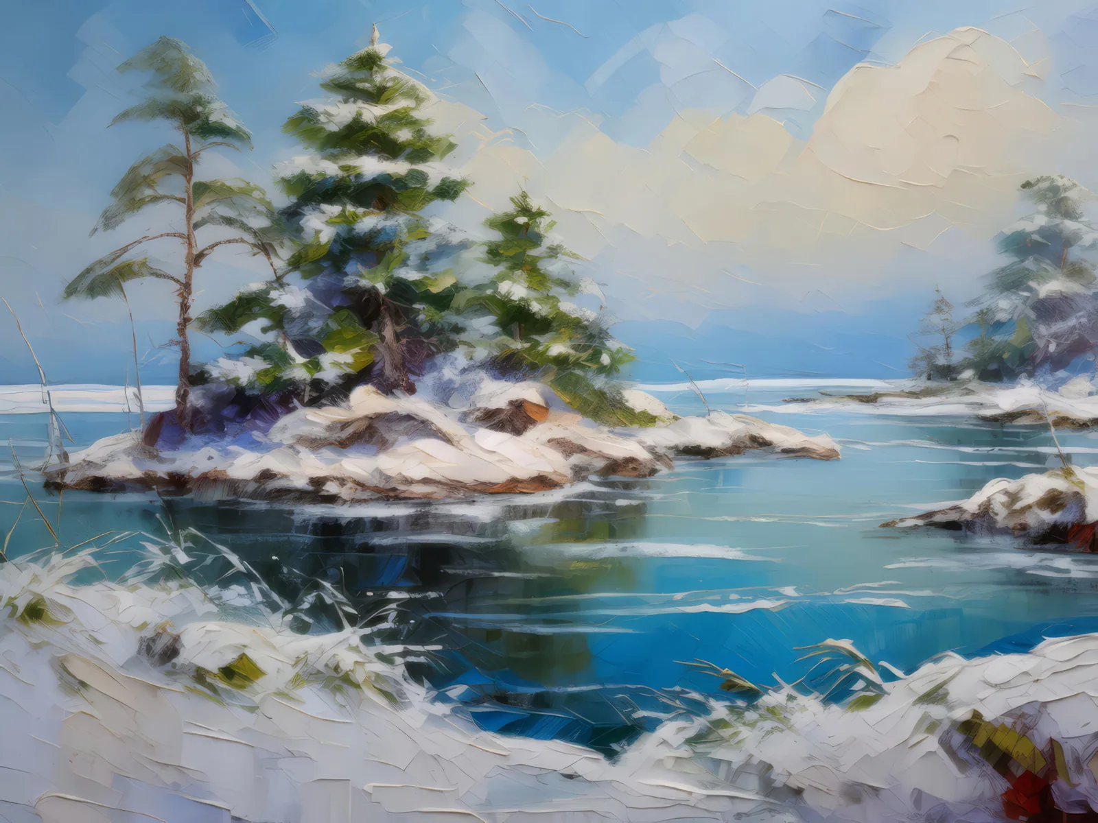 Winter Wonderland Island, a palette-knife oil landscape by Emma Mickelberg