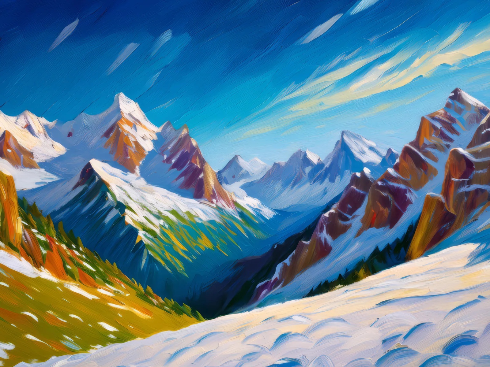 Winter's Alpine Majesty, a palette-knife oil landscape by Emma Mickelberg