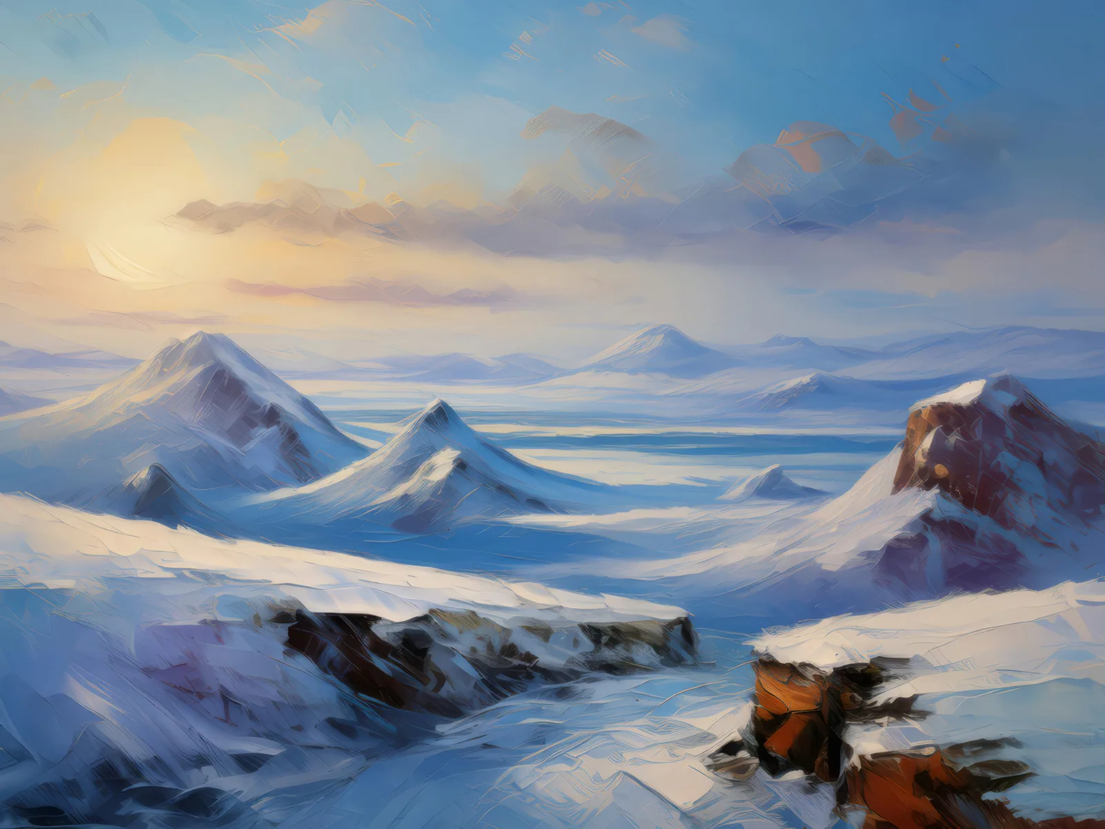 Winter's Grip on Tundra, a palette-knife oil landscape by Emma Mickelberg