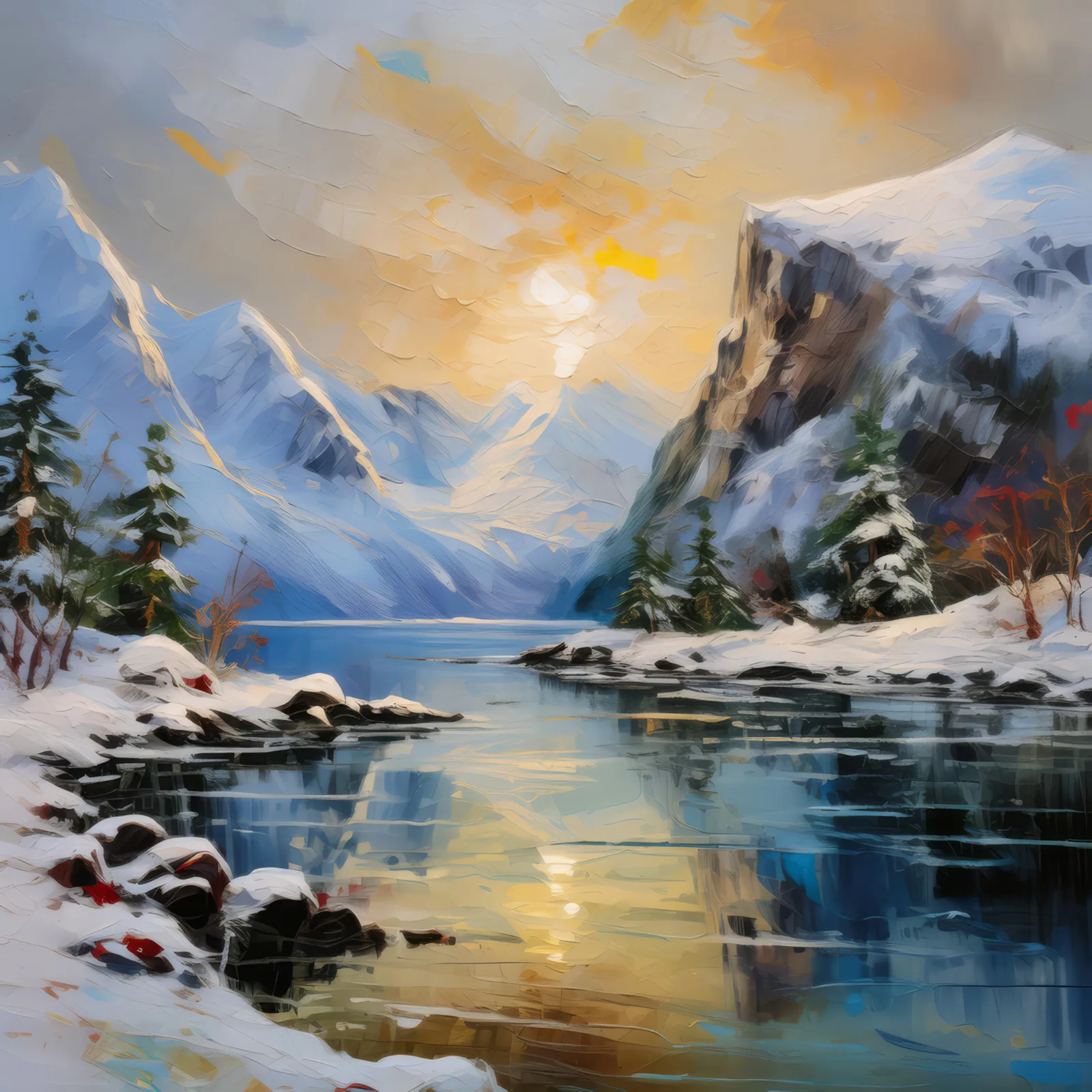 Winter's Silence in the Fjord, a palette-knife oil landscape by Emma Mickelberg